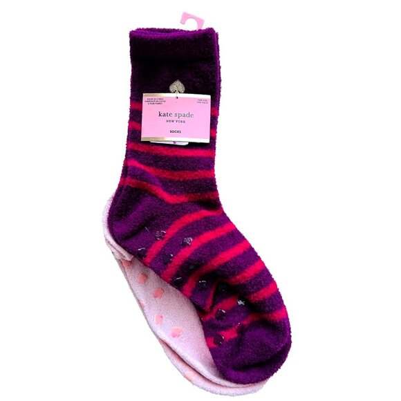 Kate Spade Set of 2 Non-Slip Fuzzy Gripper Slipper Socks Stripe Purple / Pink - Picture 1 of 2